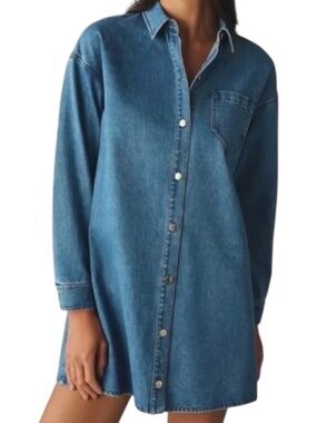 Mare Mare × Anthropologie Denim Shirt Dress Light Blue Size Large